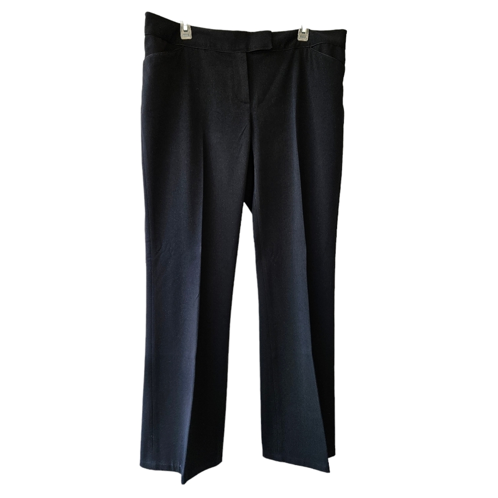 Reitmans black pants trousers bootcut leg brown piping size 14